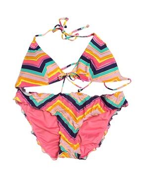 Women’s Victoria’s Secret Multicolor Chevron Ruffle Bikini Swimsuit Size M